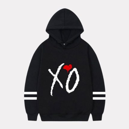 The Weeknd XO Black Hoodie with White Logo and Red Heart