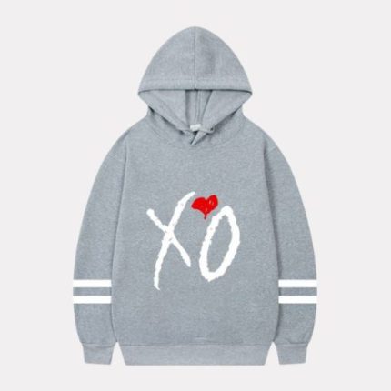 The Weeknd XO Grey Hoodie with White Logo and Heart Design