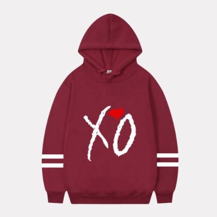 The Weeknd XO Maroon Hoodie with White Logo and Red Heart