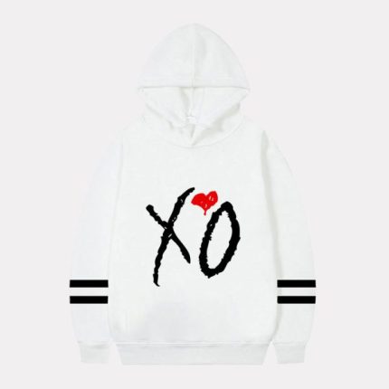 The Weeknd XO White Hoodie with Black Logo and Red Heart