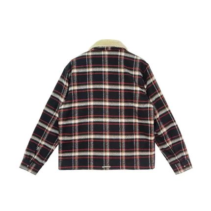 Chrome Hearts Plaid Flannel Fur Collar Zip Up Jacket