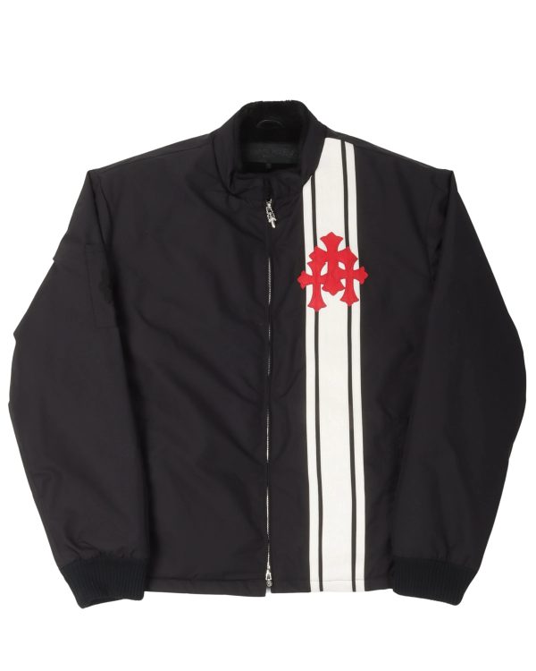 Chrome Hearts Cemetery Cross Patch Faux Fur Lined Racing Jacket