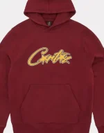 Corteiz Satin Applique Allstarz Maroon Hoodie