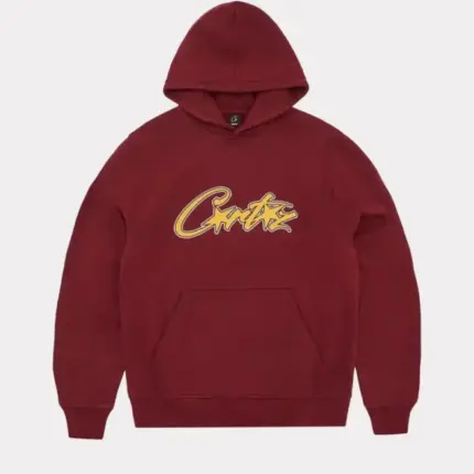 Corteiz Satin Applique Allstarz Maroon Hoodie