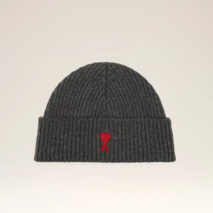 Grey Wool Beanie With Contrasted Ami De Coeur