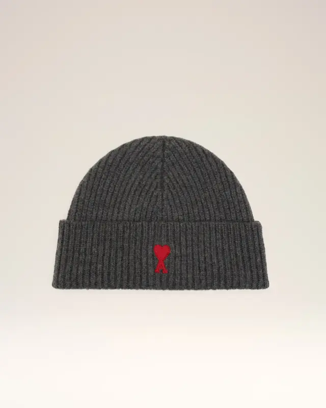 Grey Wool Beanie With Contrasted Ami De Coeur