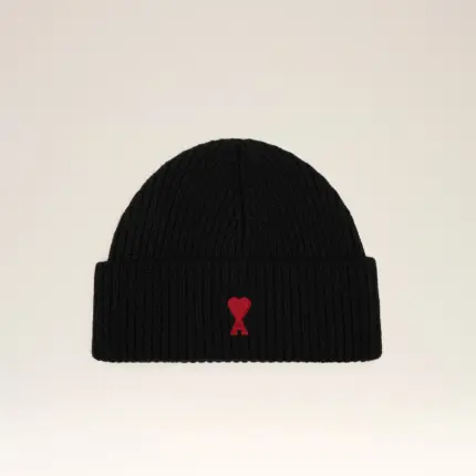 Black Wool Beanie With Contrasted Ami De Coeur