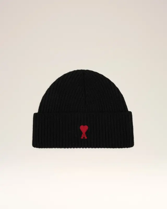Black Wool Beanie With Contrasted Ami De Coeur