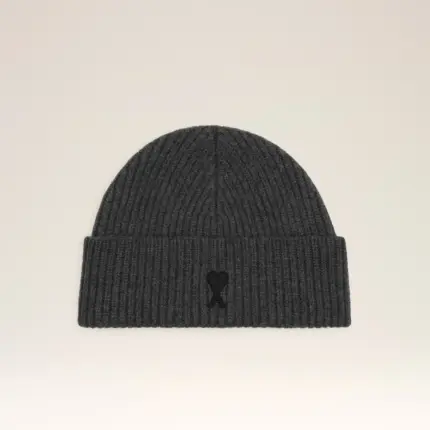 Black Wool Ami Leather Label Beanie