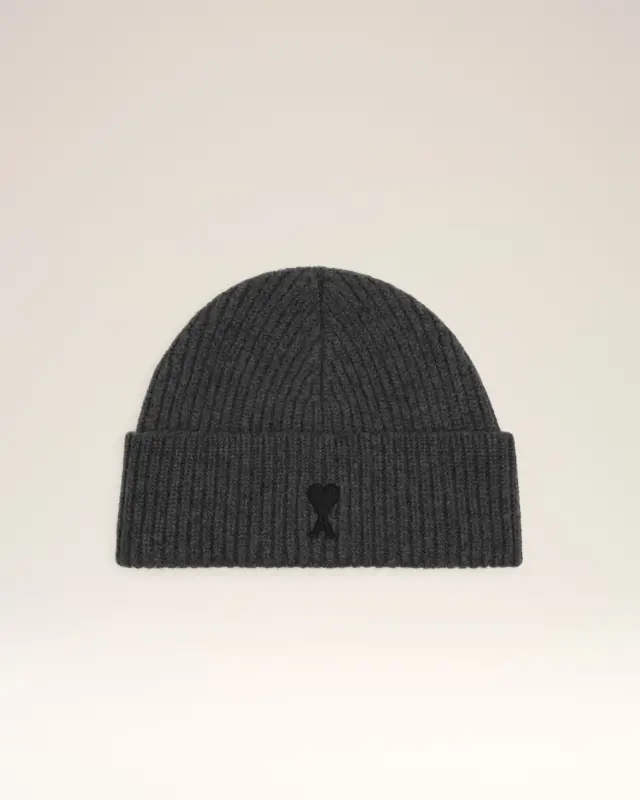 Black Wool Ami Leather Label Beanie