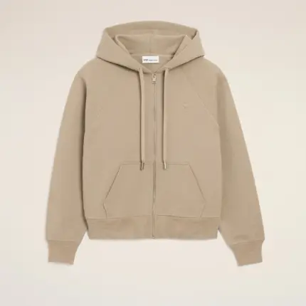 Beige Cotton Embossed Ami De Coeur Zipped Hoodie