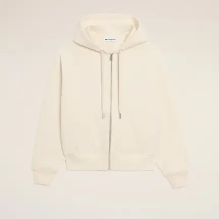 White Cotton Embossed Ami De Coeur Zipped Hoodie