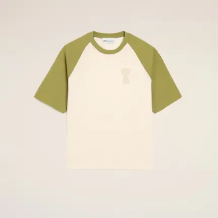 White And Green Cotton Ami De Coeur Knitted Patch T-shirt