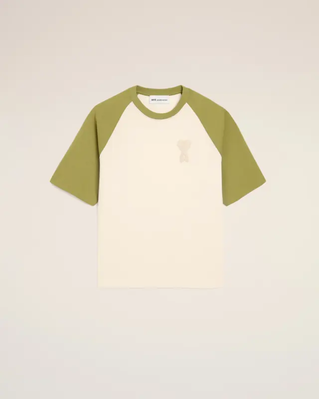White And Green Cotton Ami De Coeur Knitted Patch T-shirt