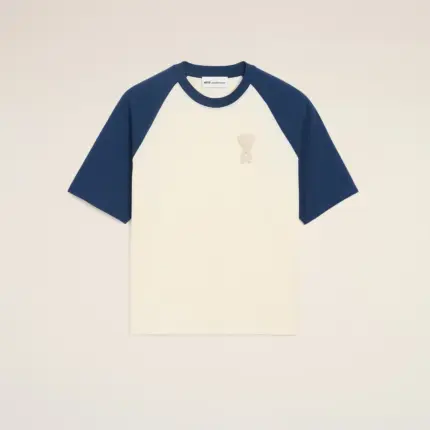 White And Blue Cotton Ami De Coeur Knitted Patch T-shirt