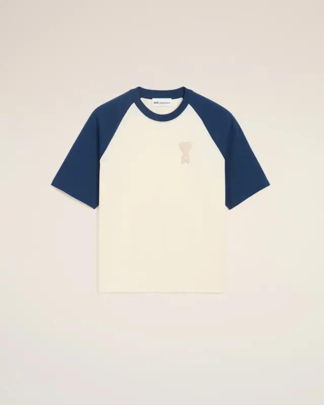 White And Blue Cotton Ami De Coeur Knitted Patch T-shirt